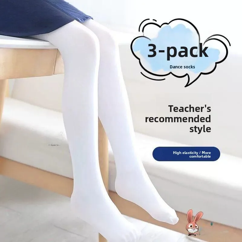 Children's Dance Tights Skirt Matching Black White Girls Spring Summer Autumn Cotton Pantyhose Kids Performance Socks