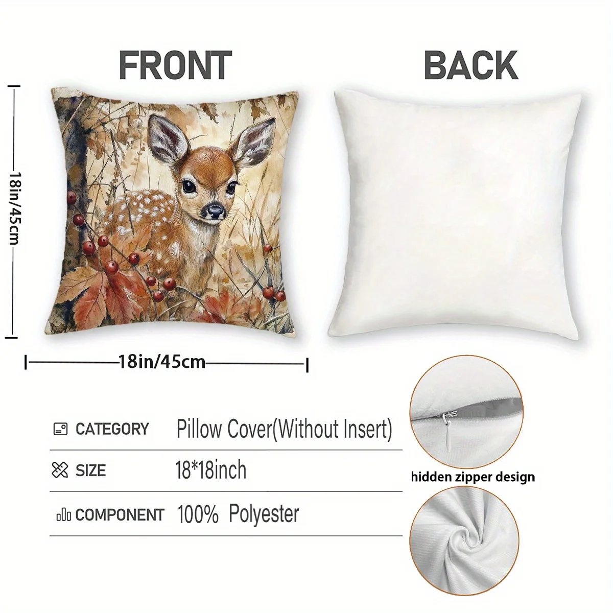 4pcs Short Plush Fall Woodland Animals Throw Pillow Covers 18x18 Inch - Cute Hedgehog Squirrel Fox Autumn Leaves