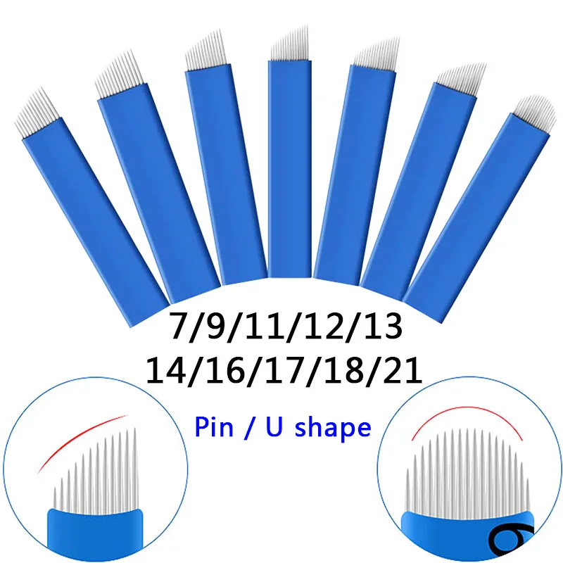 50 agulhas permanentes da tatuagem da sobrancelha da composição das agulhas de microblading tebori 0.15mm das agulhas das laminas dos pces para a lâmina da lamina de microblading