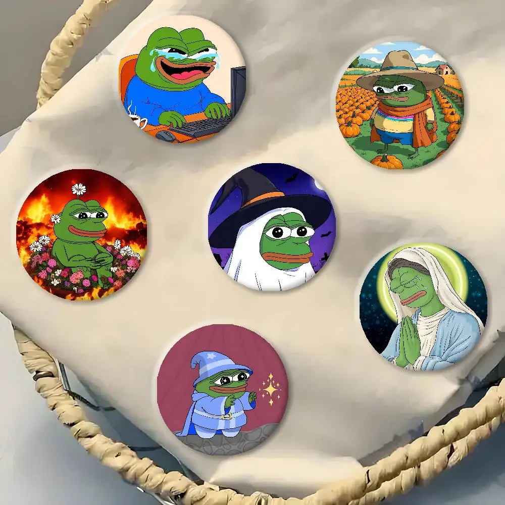 Funny P-Pepe Frog Sad Badge Peripheral Lapel Pins Tinplate Round Brooch For Shoulder Bag Accessories Souvenir Gifts