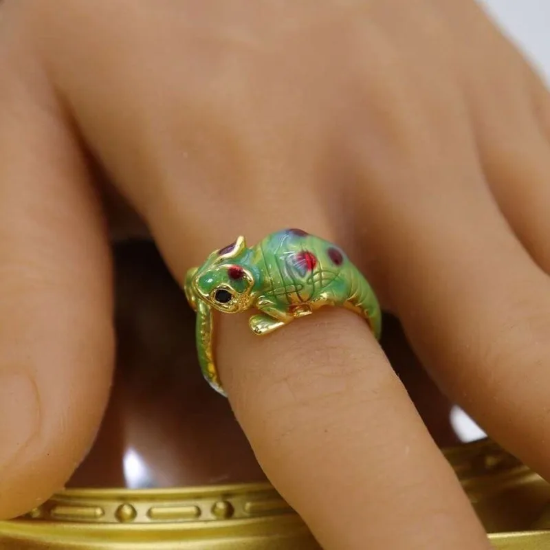 Creative Chameleon Colored Ring with Adjustable Opening, Three-dimensional Lizard Index Finger Ring, Cute Animal Ring Bracelet