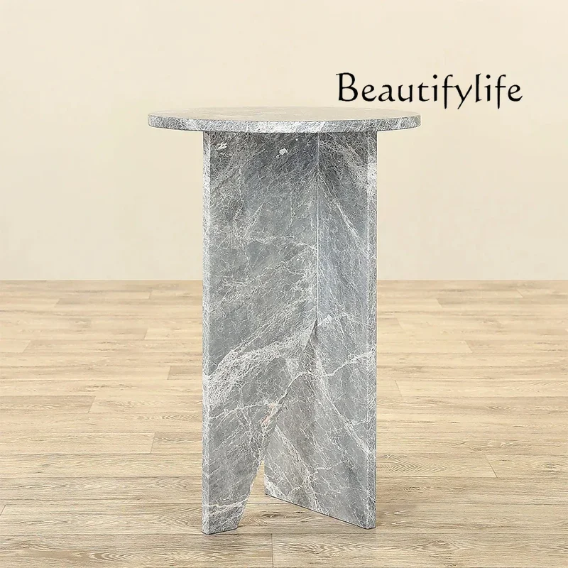 zL Nordic Light Luxury Style Natural Marble Side Table Creative Simplicity Round Edge Table Home Art Coffee Table Size 40x40x55c