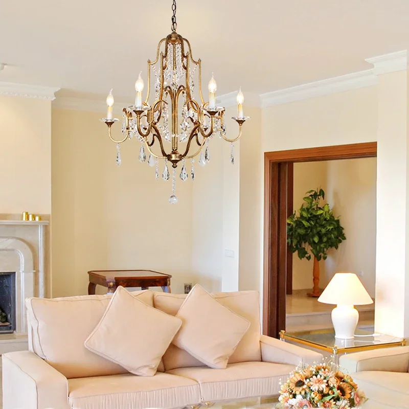 

Retro Gold Crystal Chandelier Light Luxury Hanging Light Fixtures Suspension LED Lustres Home Lighting