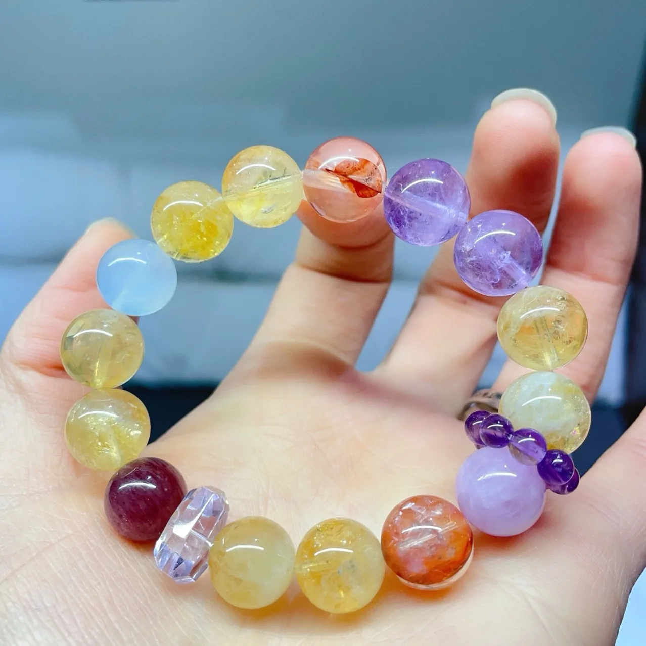 

Natural Multi-treasure Crystal Bracelet Large Particle Amethyst Citrine Bracelet Female Niche Original Design