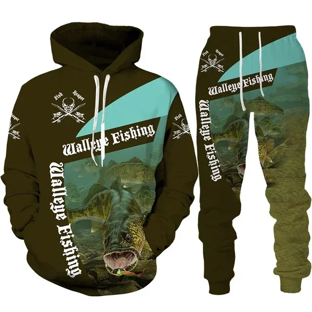 Animal Fish Hunting Camo 3D Printed Hoodie+pant 2Pc Set Harajuku Unisex Cool Tracksuit Fashion Hip Hop Streetwear Clothing Suit