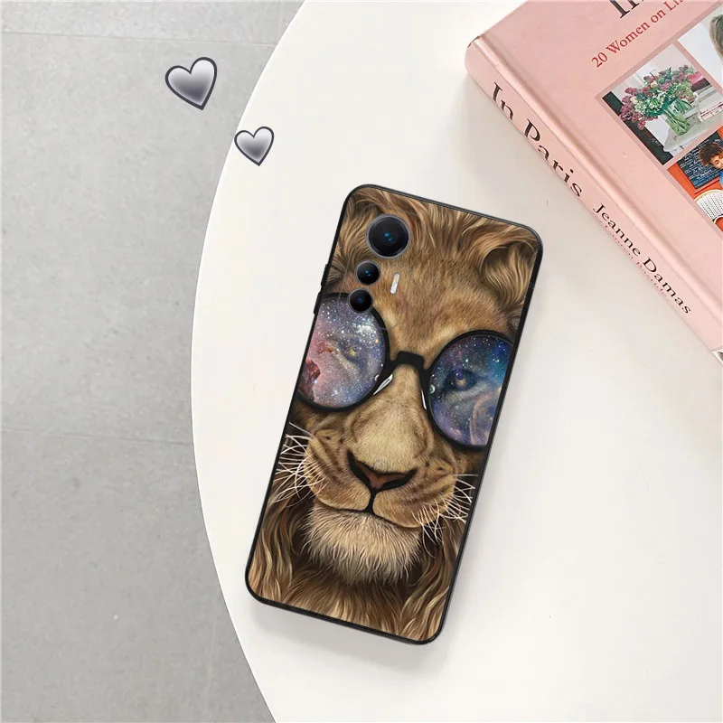 Black Matte Phone Case For Xiaomi 12s 13 12 Lite 12t 12x cc9 Redmi a1 a2 12c Note12 Pro Plus Super Lion Pattern Soft Cover