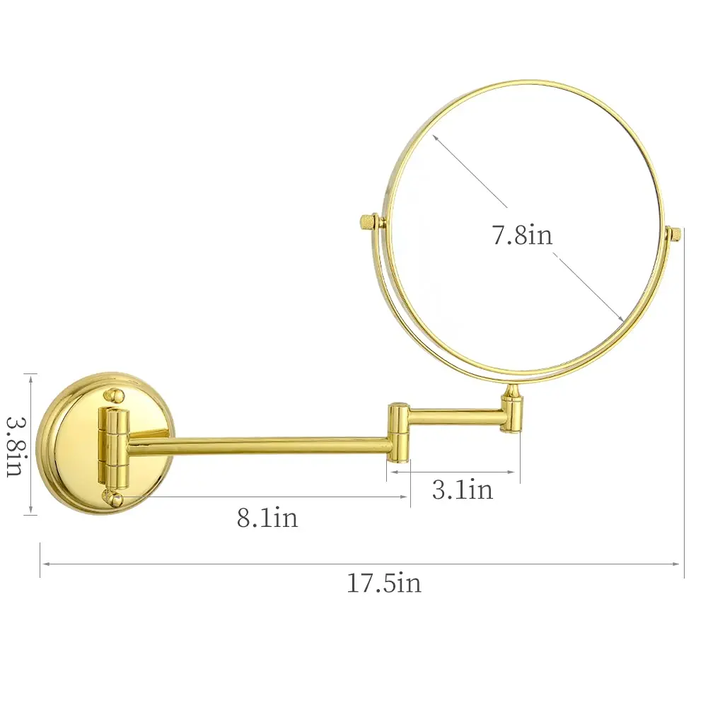مرآة مكياج من GURUN مقاس 6 بوصة/8 بوصة مثبتة على الحائط مزدوجة الجوانب من النحاس الصلب 3X/5X/7X/10X مرآة حمام ذهبية مصقولة