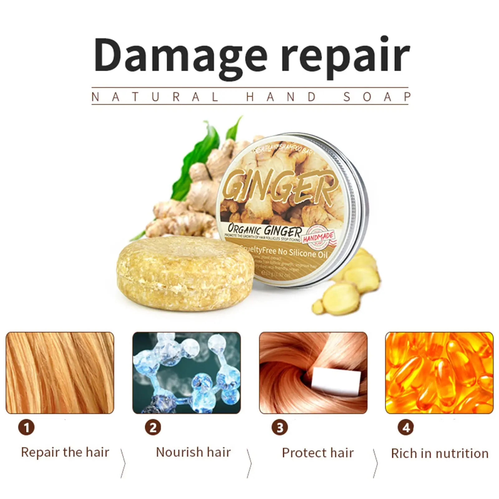 Ginger Hair Growth Shampoo Anti Hair Loss Shampoo Ginger Plant Extract Hair Shampoo Natural Organic Hair Growth Soap Hair Care