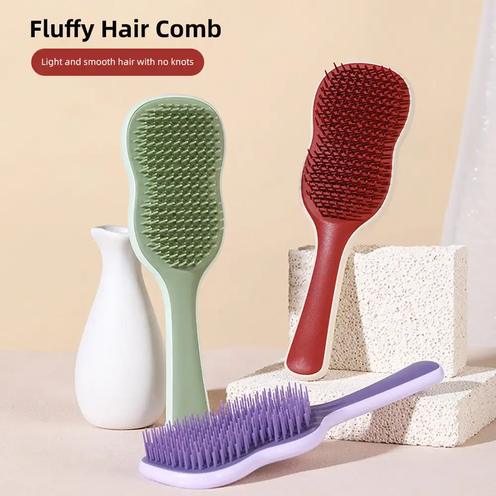 แปรงหวีผมรูปใบกล้วยแปรงผมไม่พันกันนวดหนังศีรษะสำหรับจัดแต่งทรงผมหยิกเครื่องมือดูแลร้านเสริมสวย