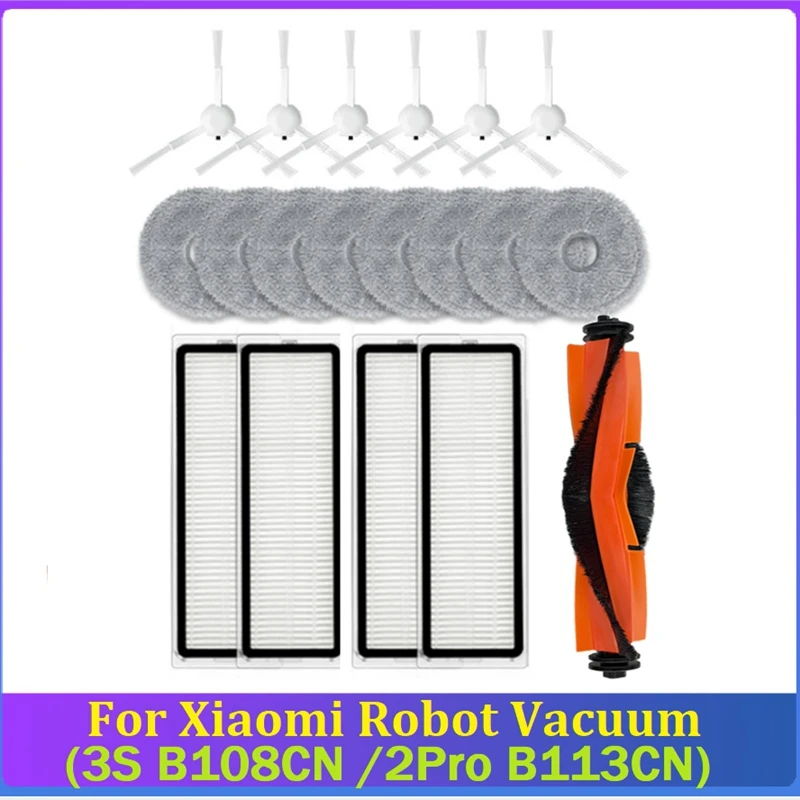 19PCS For Xiaomi Robot Vacuum 3S B108CN /2Pro B113CN Robot Vacuum Cleaner Main Side Brush Filter Mop Replacement Accessories Kit