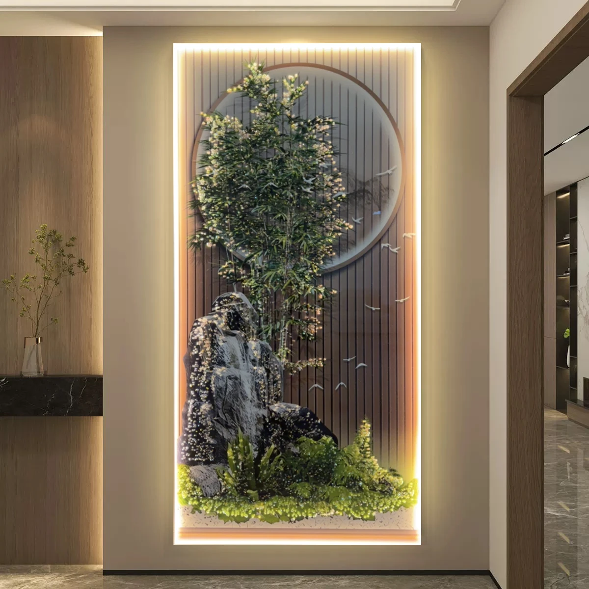 xx-Bamboo Led With Lights Landscape Scenery  Corridor Hanging Paintings Room Decoration Home Decorations Wall Lamp Bedroom Mood