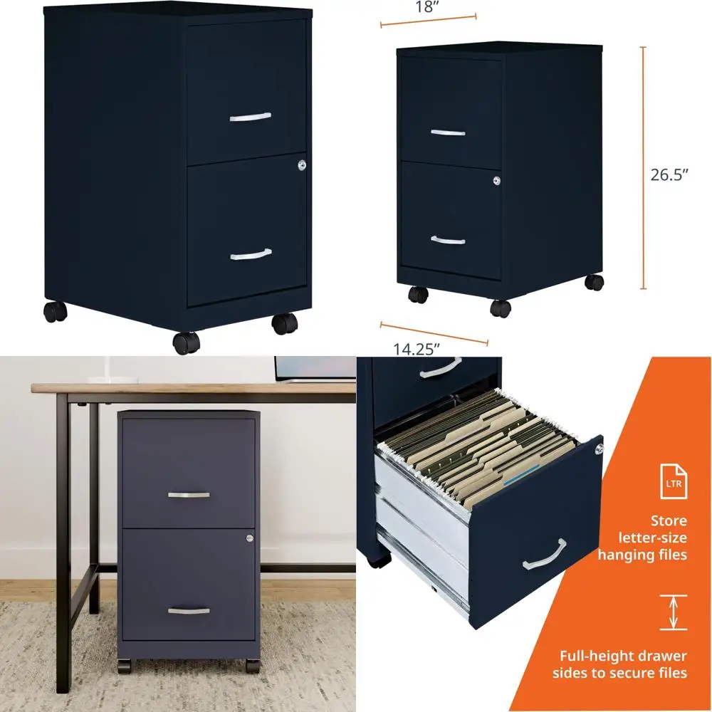 خزانة ملفات متنقلة حديثة باللون الأزرق الداكن للاستخدام في المكاتب المنزلية مع وظيفة SOHO
