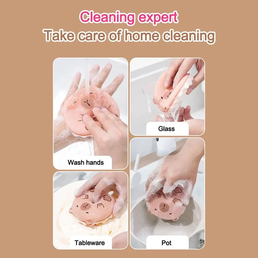 

Новая чистящая губка с изображением капибары, многоразовая с присоской, щетка для чистки, чистящие подушечки, чистый инструмент