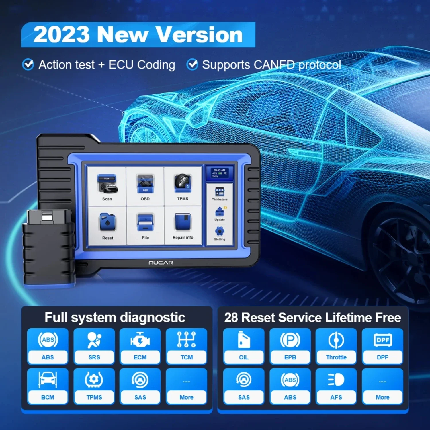 VO7/VO7S Car Diagnostic Tool Bi-Directional ECU Coding Obd2 Scanner Full System Diagnosis 28 Reset AutoAuth  FCA SGW