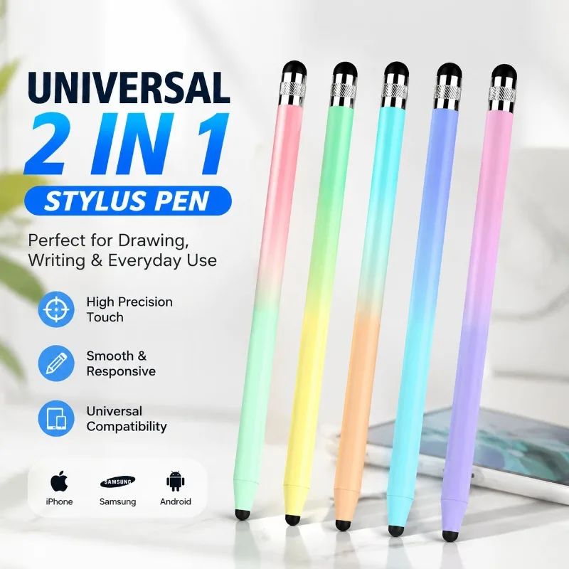 Universal 2 in 1 Stylus Pen Capacitive Screen Pencil for Android Phones Tablets Drawing Writing, Compatible with iPhone Samsung