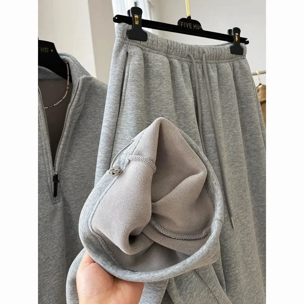 الكورية نمط مكافحة الشيخوخة لطيف عارضة الرياضة المرأة الخريف الشتاء جديد سميكة مقنعين البلوز السراويل قطعتين مجموعة #5