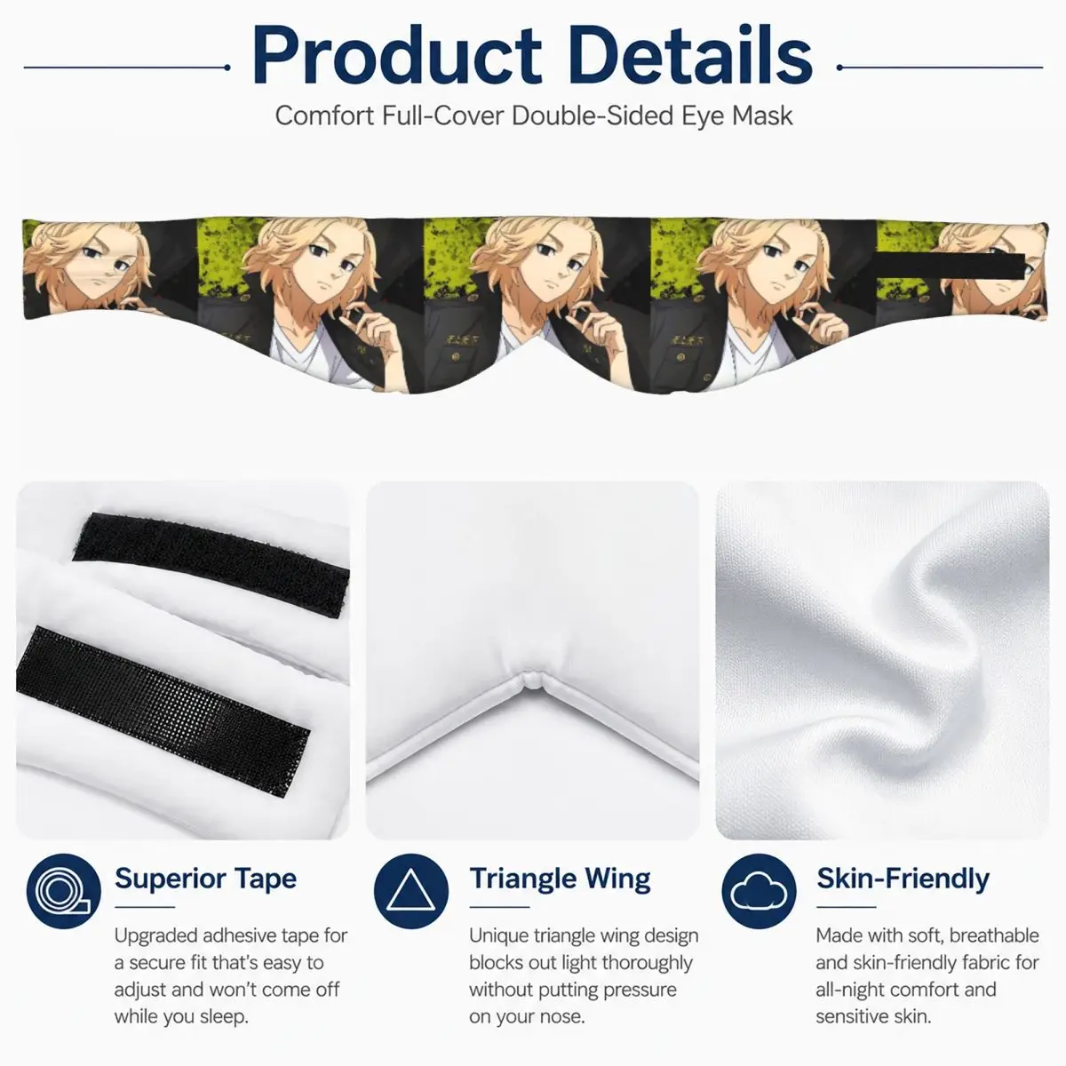 Anime Tokyo Revengers Kazutora sleep eye mask Light Blocking Portable Eye Cover for Girls Boys Home Sleeping Eyeshade eyepatch view 4