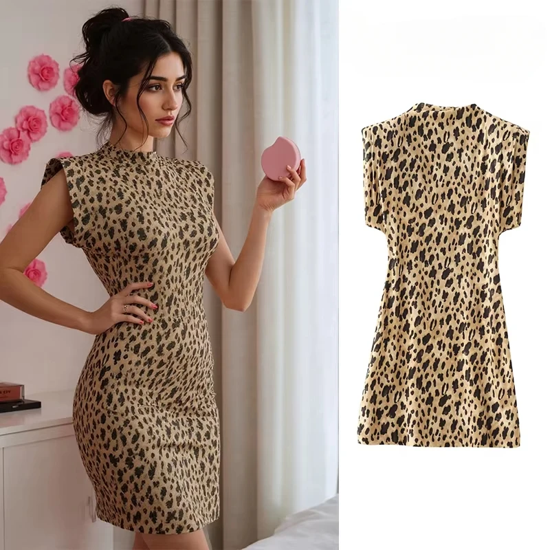 

Sexy Club Dress Women's Animal Print Short Sleeve Round Neck A-Line Spring Summer 2025 Stretchy Night Out Party Dress