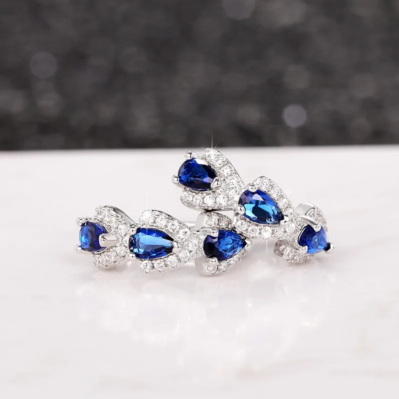 Huitan Luxury Trendy Blue Cubic Zirconia Hoop Earrings Wedding Party Elegant Accessories for Women Anniversary Gift New Jewelry