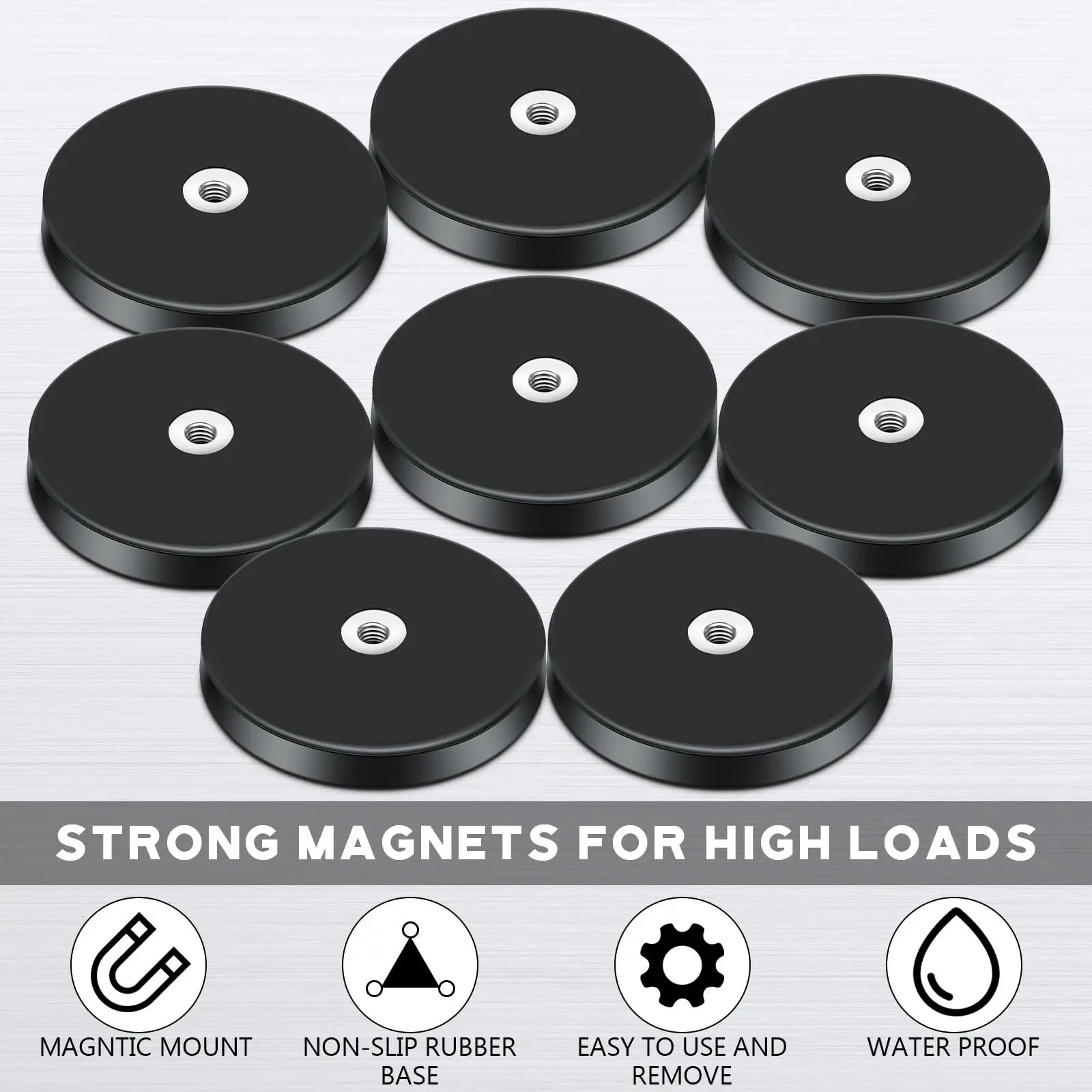 Rubber Coated Magnets Light Bar Mount 22 LBS Magnet Base with M4 Threaded Magnet with Bolts and Nuts 1.69Inch Mounting Magnets