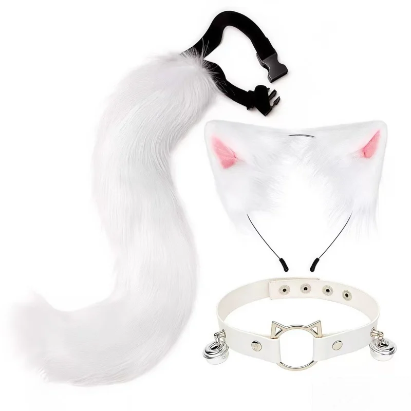 Handmade Halloween Cat Ear Tail Set Cosplay Props Exhibition Game Theme Adult Accessory Cat Tail Headband Set image 2
