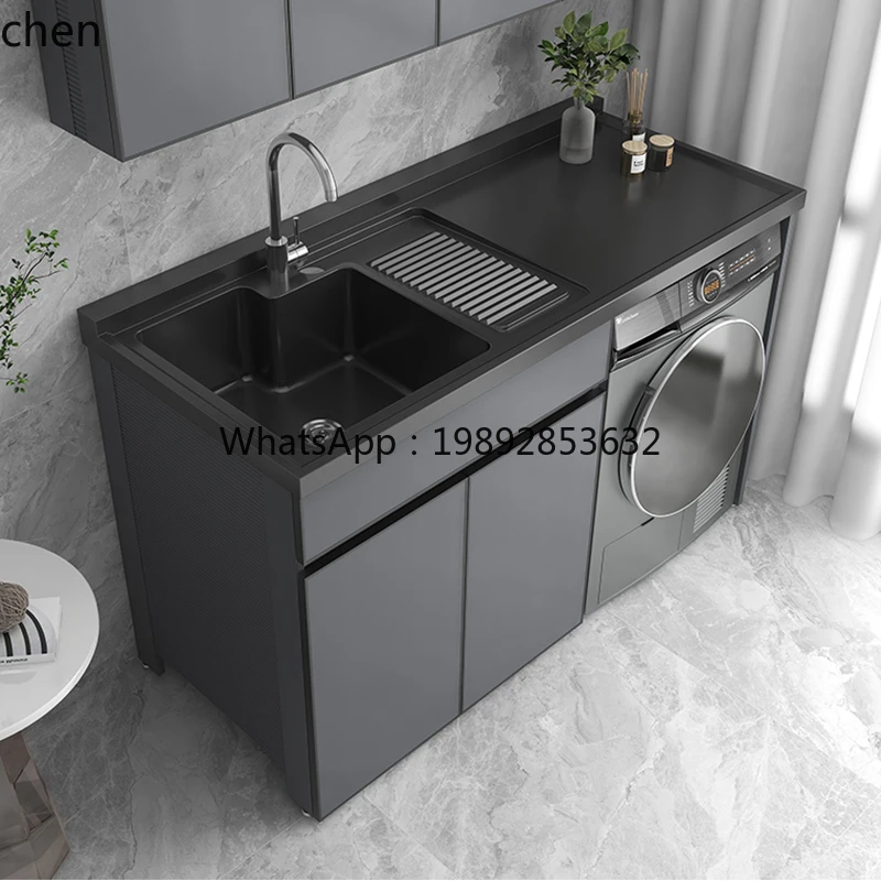 BB  space aluminum laundry cabinet integrated basin cabinet sink washboard integrated