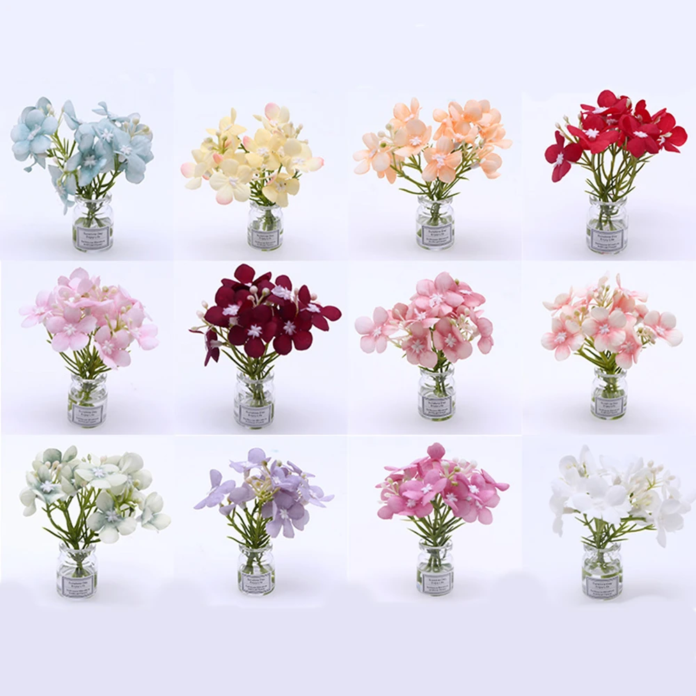 1PCS Miniature Glass Vase Bottle Model With Small Flower Mini Artificial Daisy Green Plant Potted Doll House Furniture Home Deco