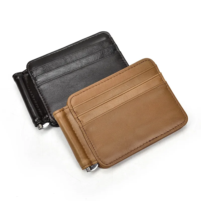 Men's dollar clip real leather retro card chuck ultra-thin lightweight multi-position card clip