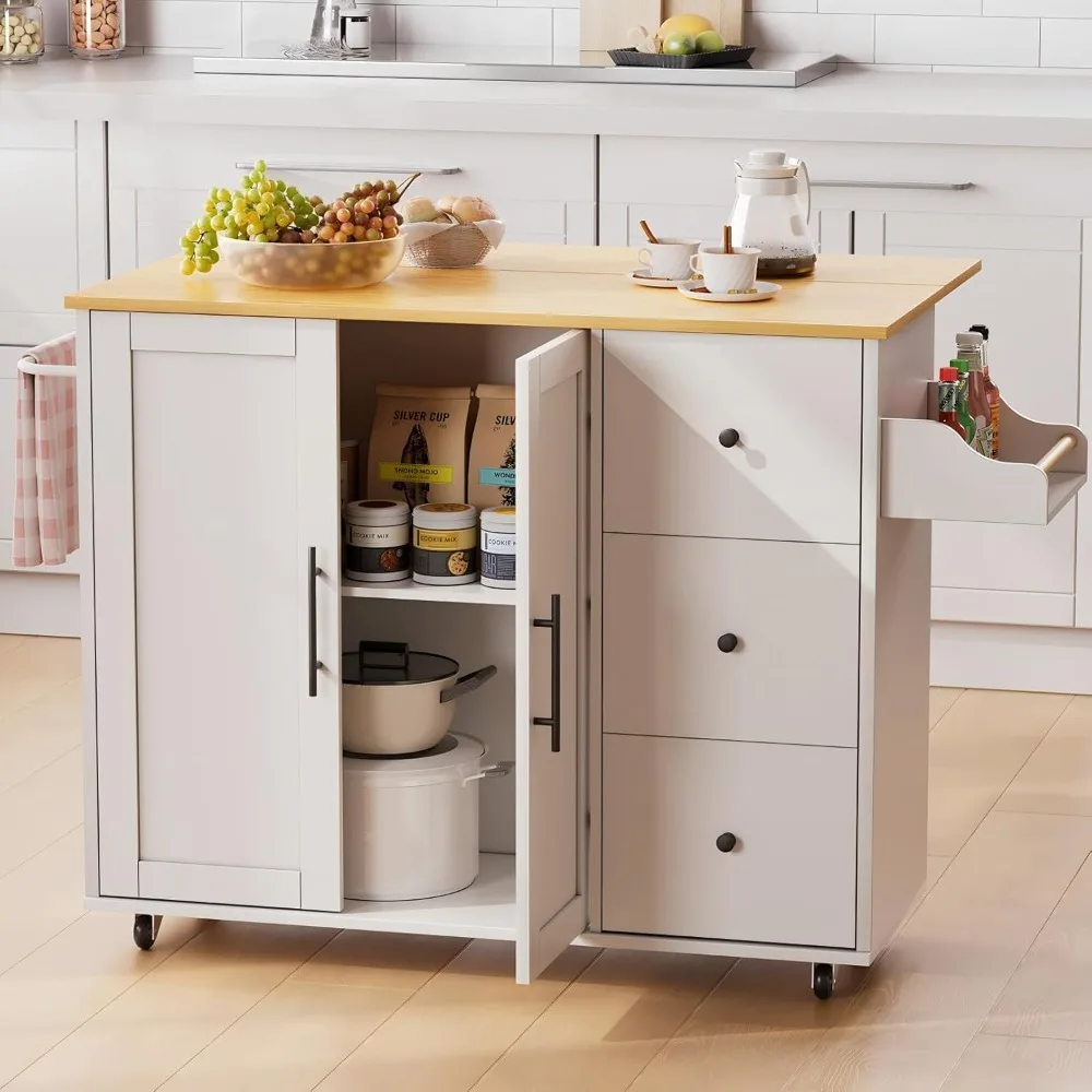 

Kitchen Island with Storage, Rolling Kitchen Cart with 3 Drawers Kitchen Storage Cabinet on Wheels with Inner Adjustable Shelves