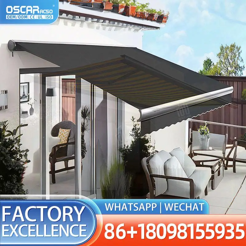 

Automatic Retractable Electric Awning with LED Lights Full Cassette Rainproof Fabric for Patio Garden Balcony Retractable Awning
