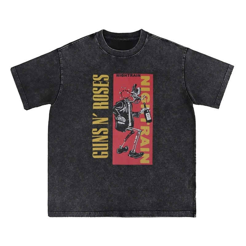

GUNSnROSES Washed Old Guns Rock Band Vintage American Street Short Sleeve Men T-Shirt Women Fashion Street Hip-hop Top