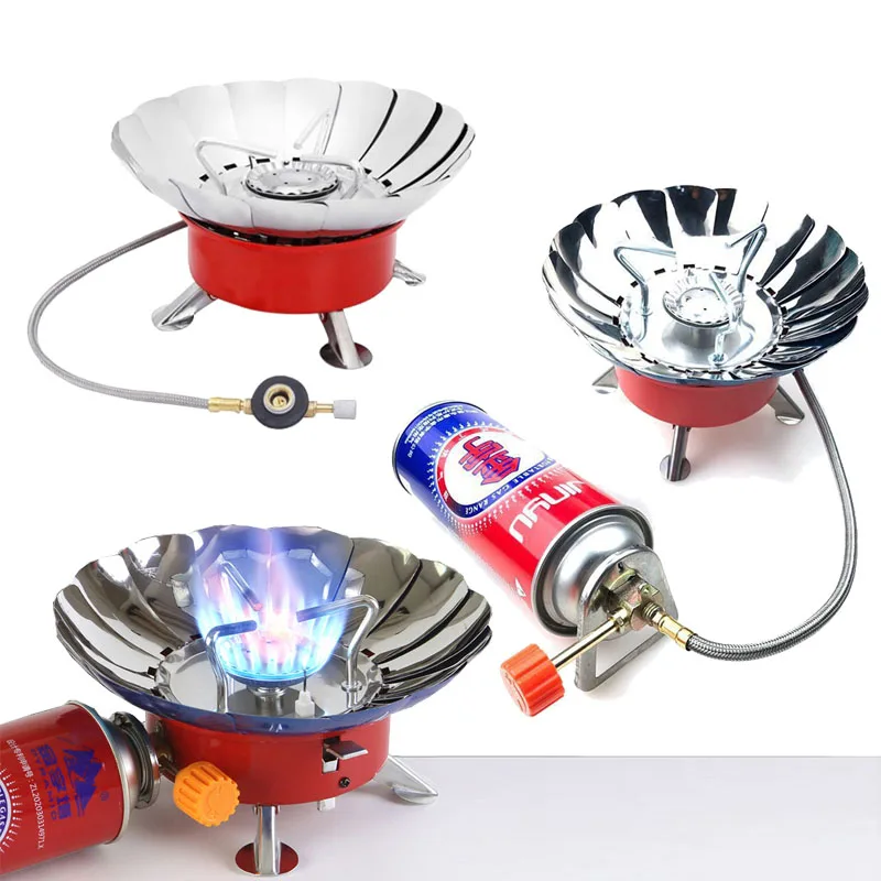 Outdoor Mini Portable Folding Heater Camping Lotus Burner Kitchen Cooker Heating Foldable Furance Head Card Gas Stove Wind Proof