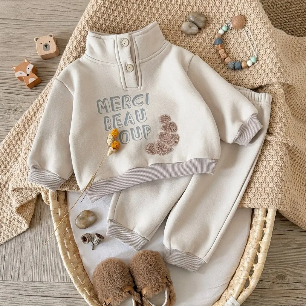 Baby Boys Girls 2Pcs Outfit Letter Print Stand Collar Sweatshirt+Pants Set, Soft Casual Toddler Autumn Tracksuit