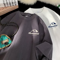 Pullover Oversize Tshirt Hong Kong Style Mountain Peak Letters Print T-shirts Oversized Half Sleeves Youth Streetwear Tees