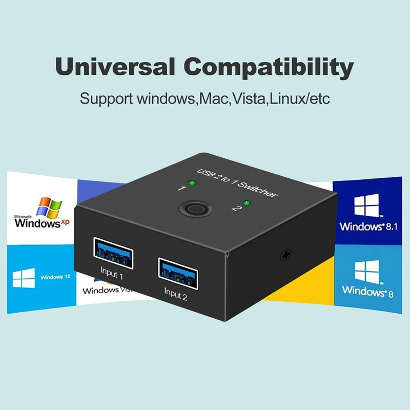 Selector de interruptor USB 3,0, conmutador KVM 2 en 1 para 2 ordenadores, compartir 1 dispositivo USB, como escáner de impresora