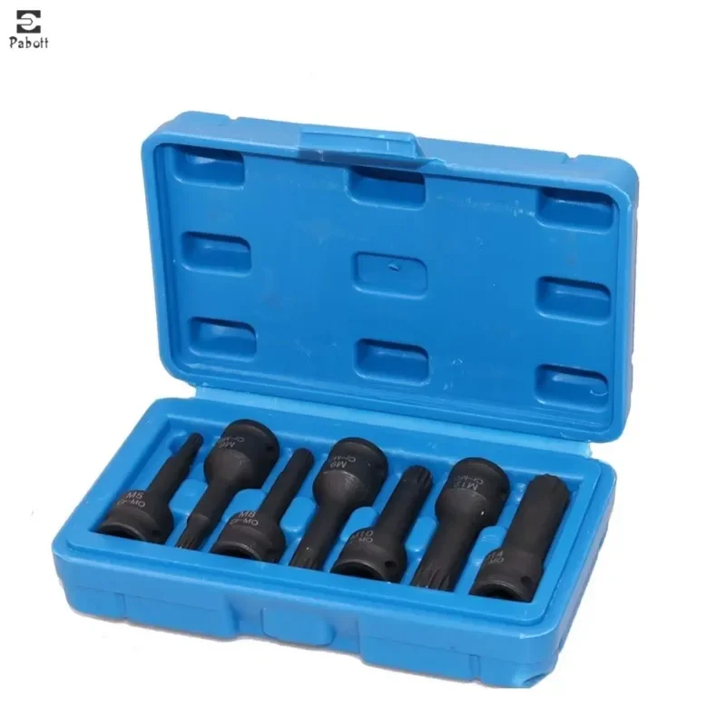 7pcs 3/8-Inch Drive Cr-Mo Metric Allen Hex Driver Impact Spline Bit Socket Set Size T20-T60 M5-M14