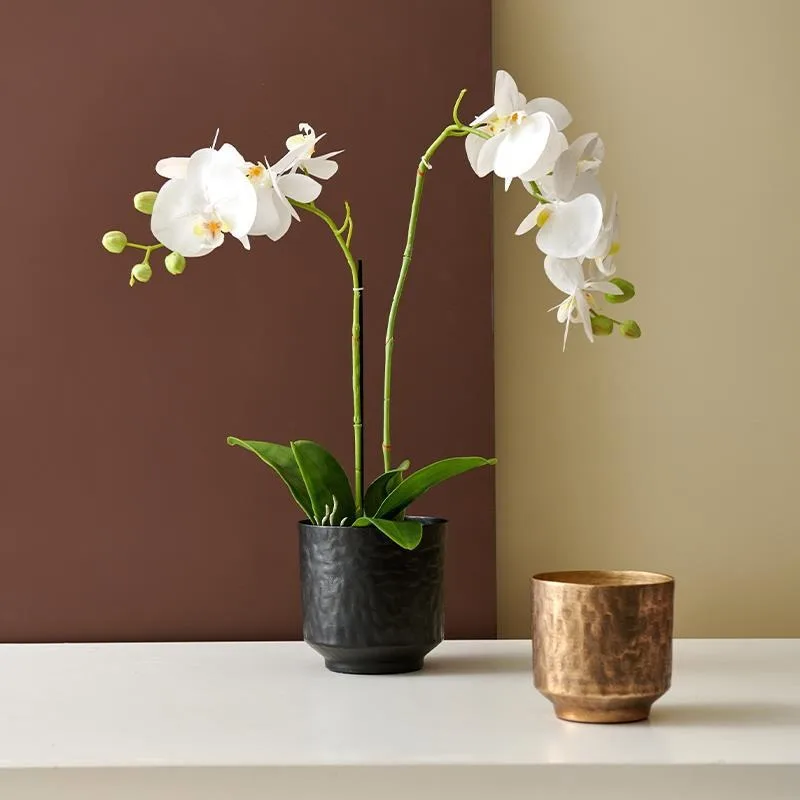 Retro Hammer Pattern Flower Pot Aluminum Ornament Storage Flower Pot Living Room Tabletop Exquisite Atmosphere Home Supplies