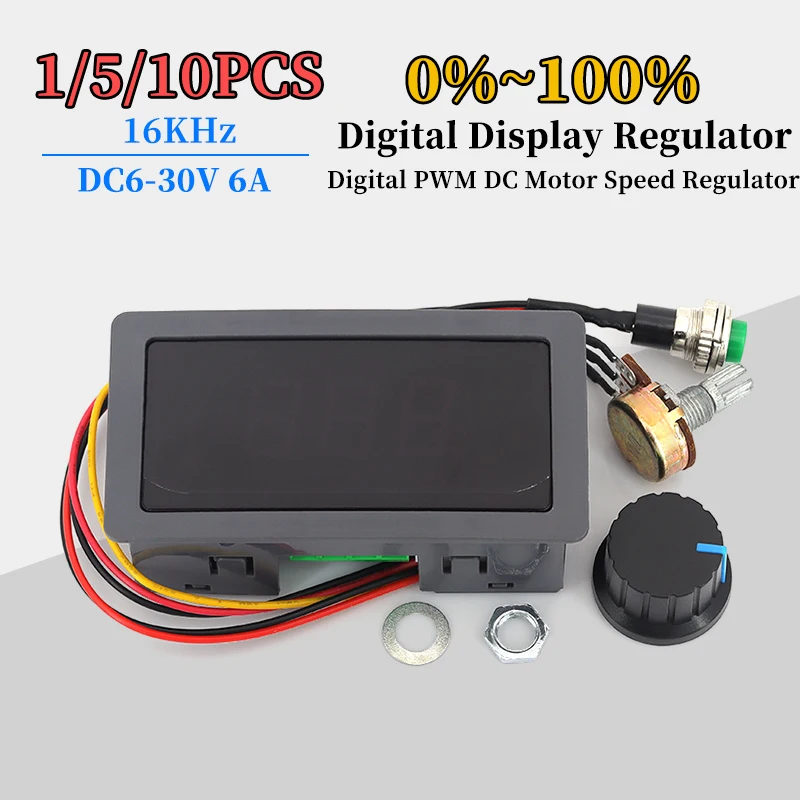 1/5/10Pcs 6A Adjustable PWM DC Motor Speed Controller DC6-30V with Digital Display and Switch