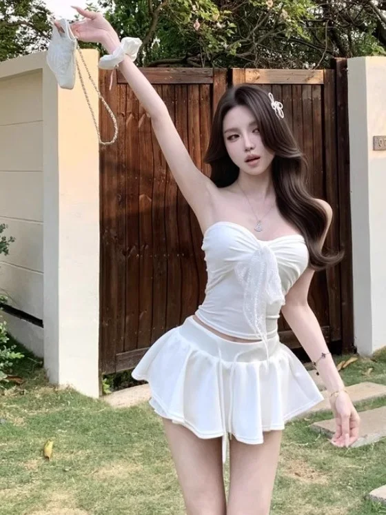 

Сексуальный топ Pure Desire Sle ter и пышная юбка, комплект из двух предметов, женский комплект из смеси хлопка Faion, лето 2022, удобный крой