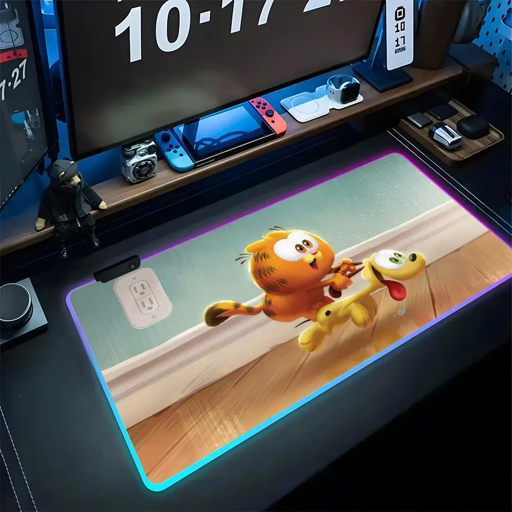 

GarfieldES Mouse Pad Safely Gaming Rgb Mousepad Backlit Keyboard Gamer Girl Xxl Laptop Mat Table Pads Deskpad