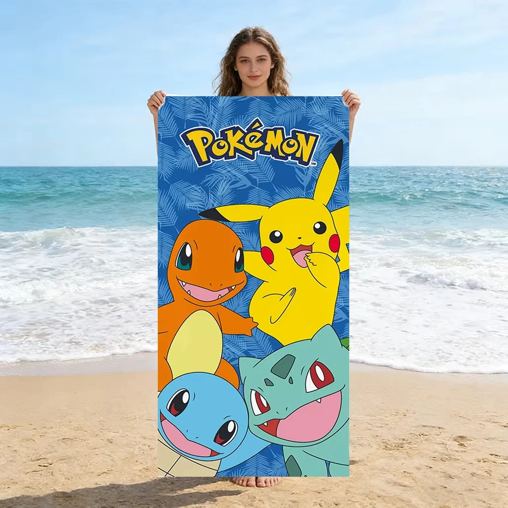 Novedad de verano, toalla de playa con dibujos animados de Pokemon Pikachu, toalla de baño de microfibra, toallas de natación, toallas de viaje suaves de secado rápido, regalo para niños