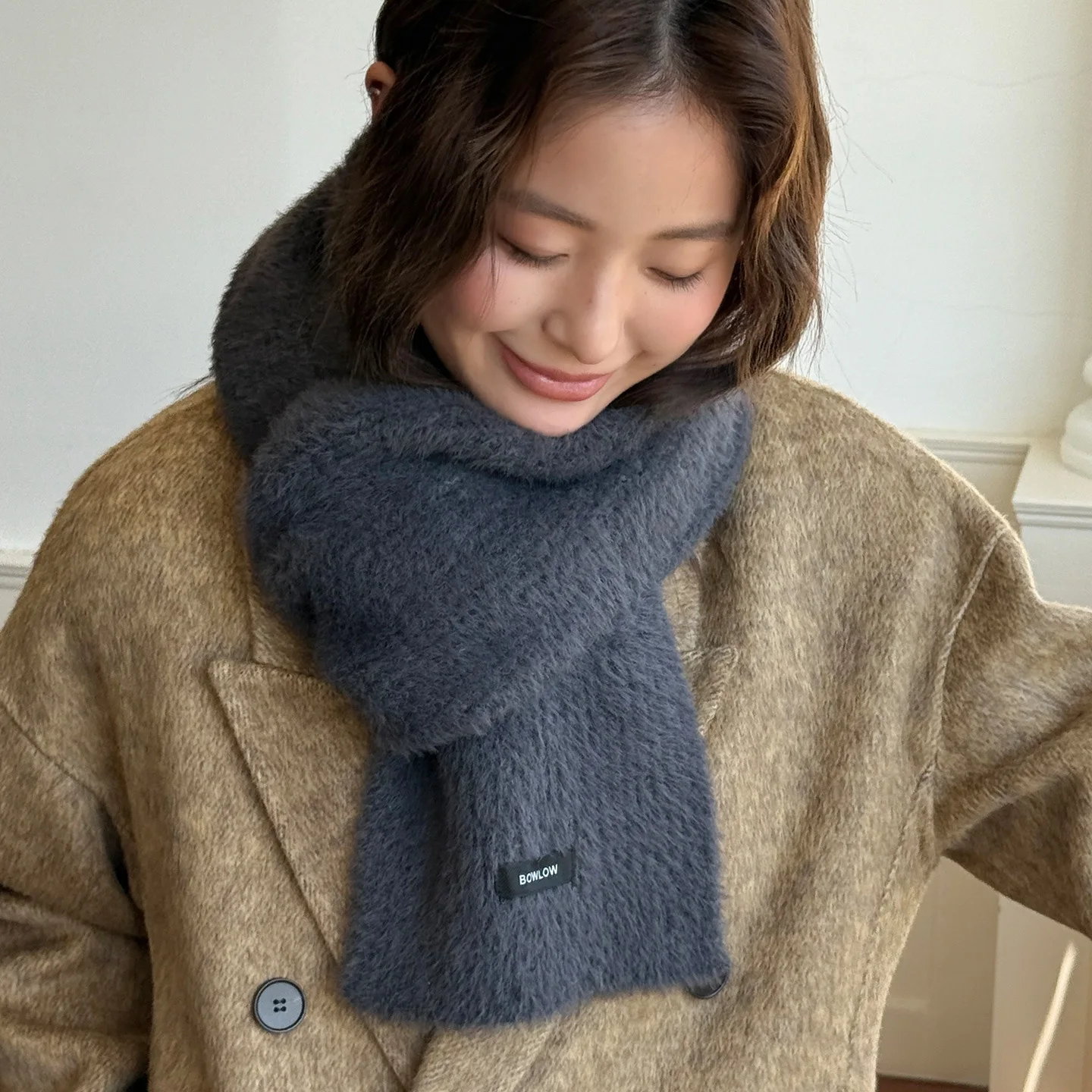 

Роскошный вязаный шерстяной шарф, женский зимний пушистый шаль из искусственного кроличьего меха, мужской шарф для пар, мягкий теплый шерстяной глушитель