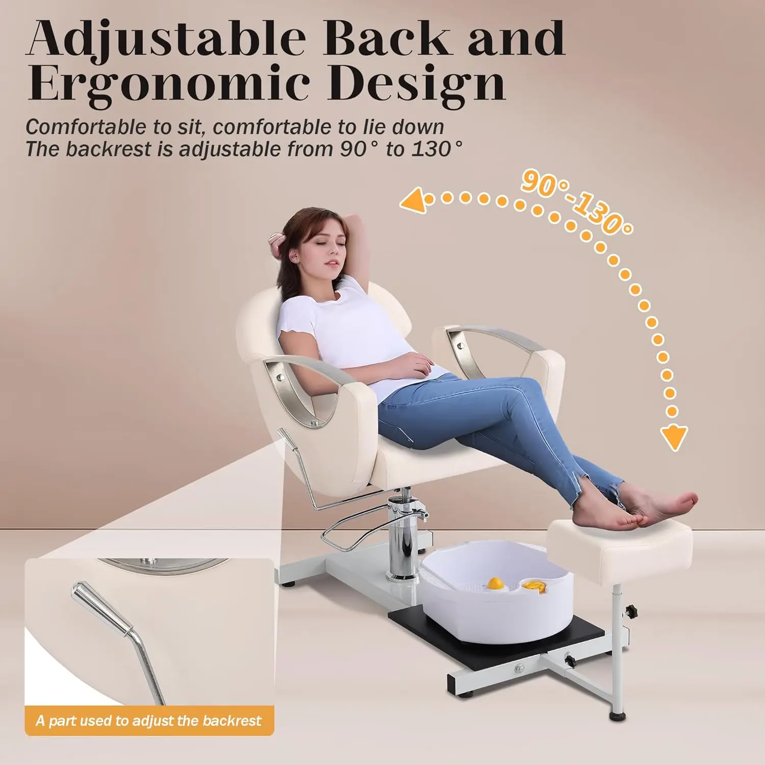 Pedicure Station No Plumbing, Hydraulic Pedicure Chair for Nail Tech, Height Adjustable Reclining Pedicure Station Unit image 4