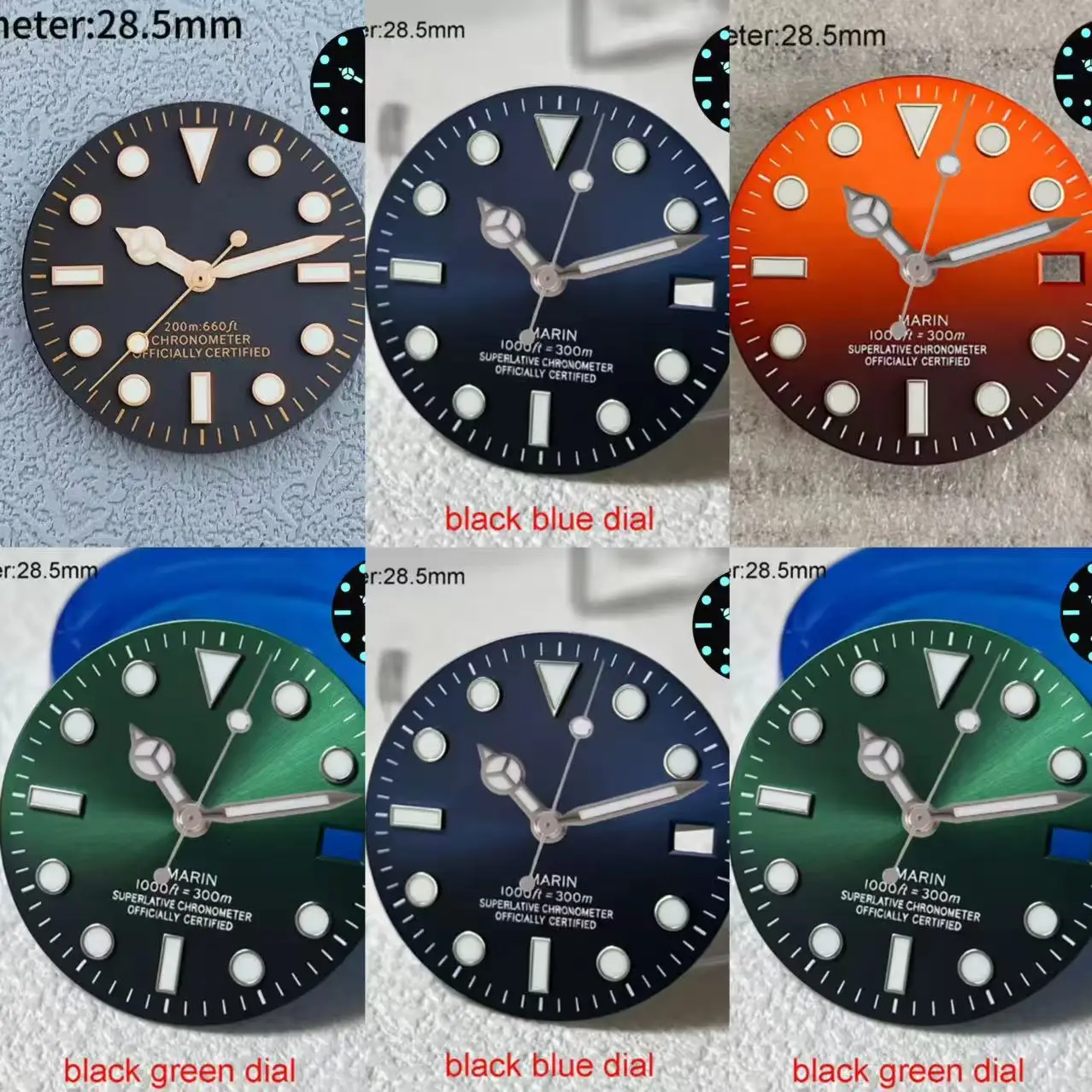 28.5mm NH35 S Logo Dial Gradient Green Orange Blue SUB Dial For NH35 Movement Blue Lumen Hands NH35 Deep Sea Mariner S Dial Part