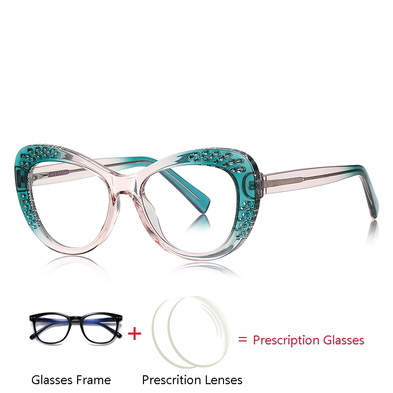 

Green Pink Frame Cat Eye Prescription Glasses Women Anti Blue Rays/Photochromic/Progressive/Bifocal Customized Optical Spectacle