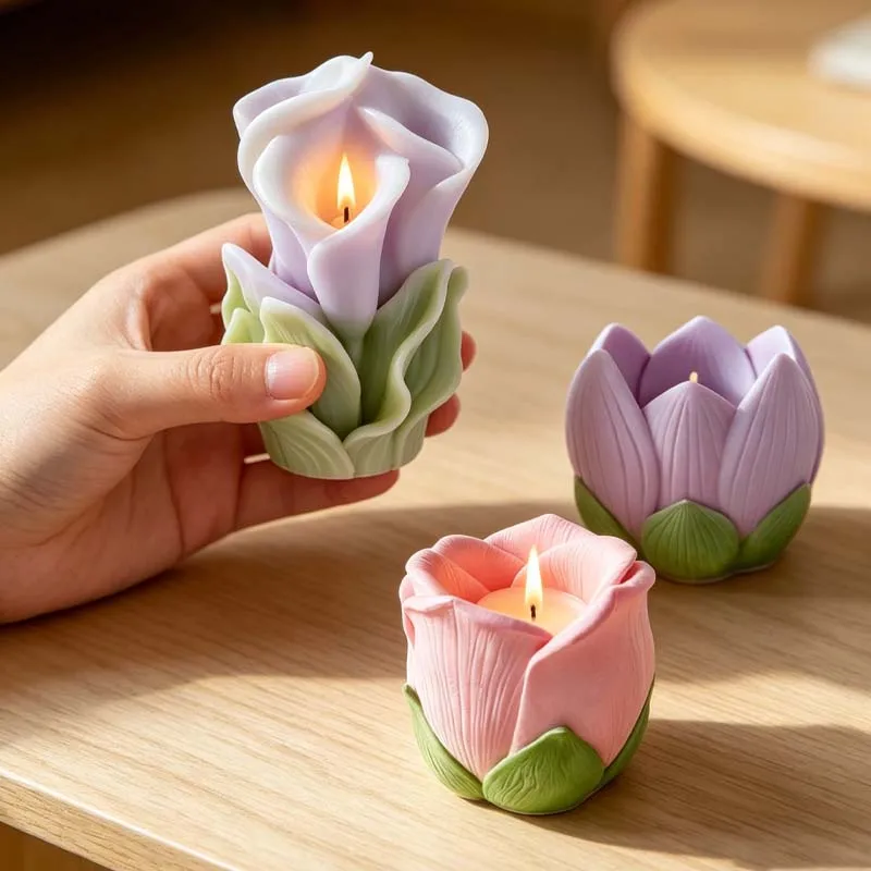 Lotus Candle Holder Ornament Silicone Mold Rose Flower Cup Scented Candle Decorations Calla Lily Scented Candle Ornament Mould