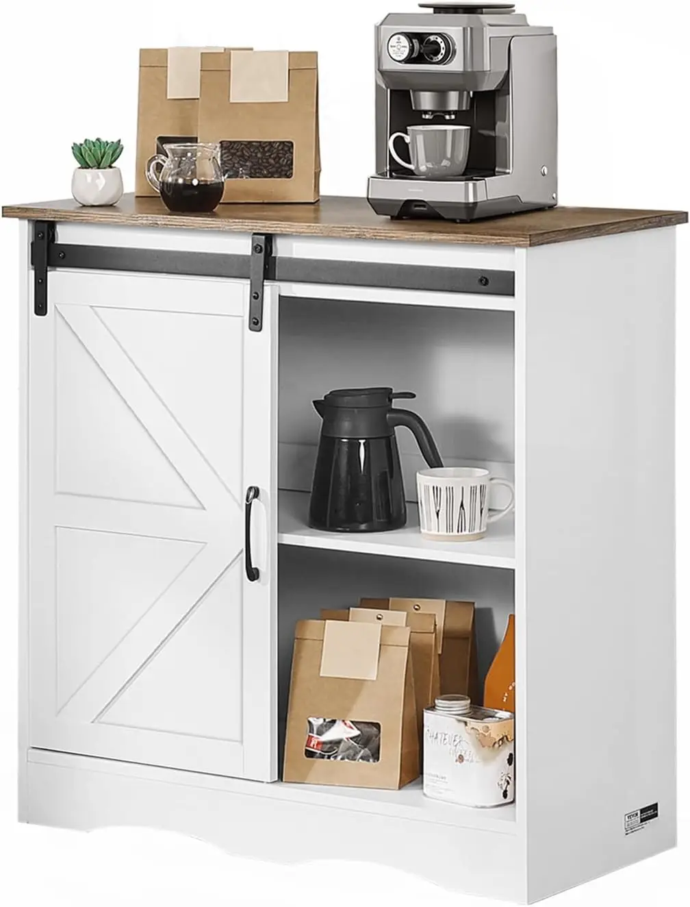 

Coffee Bar Cabinet, 31.5 Inch Farmhouse Coffee Bar Cabinet with Storage, Coffee Bar Table with Barn Doors, Farmhouse Sideb