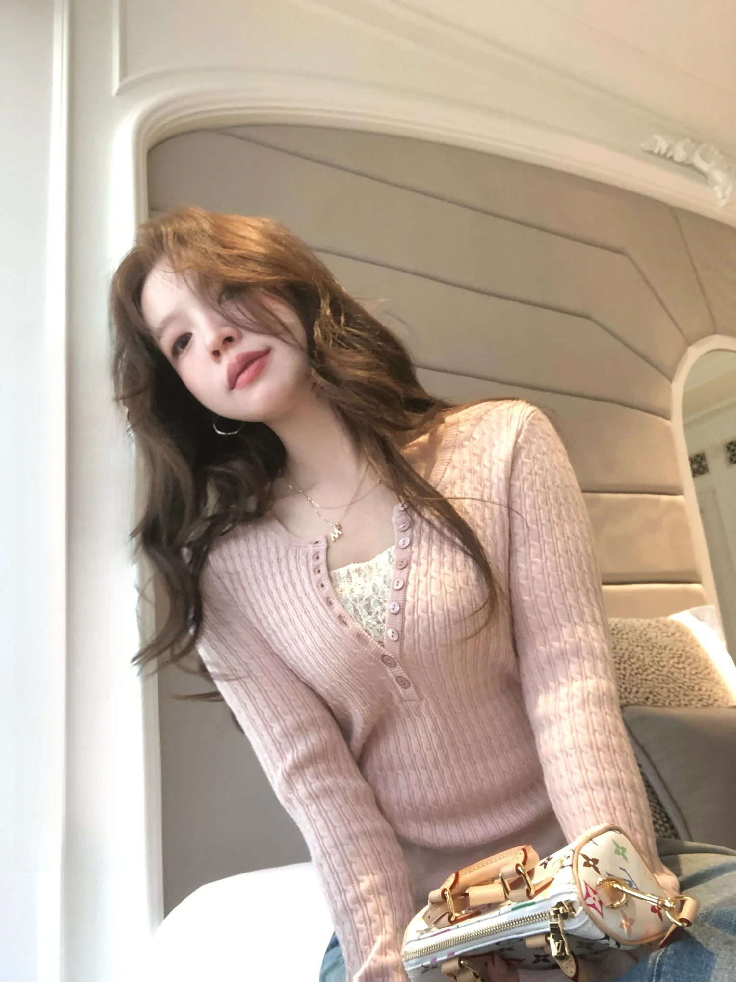 

Women's Woolen Knitted Long Sve Henry Collar Sweater Fake Two-Piece Overhead Top Polyester Fiber Commute Sle Spring Season