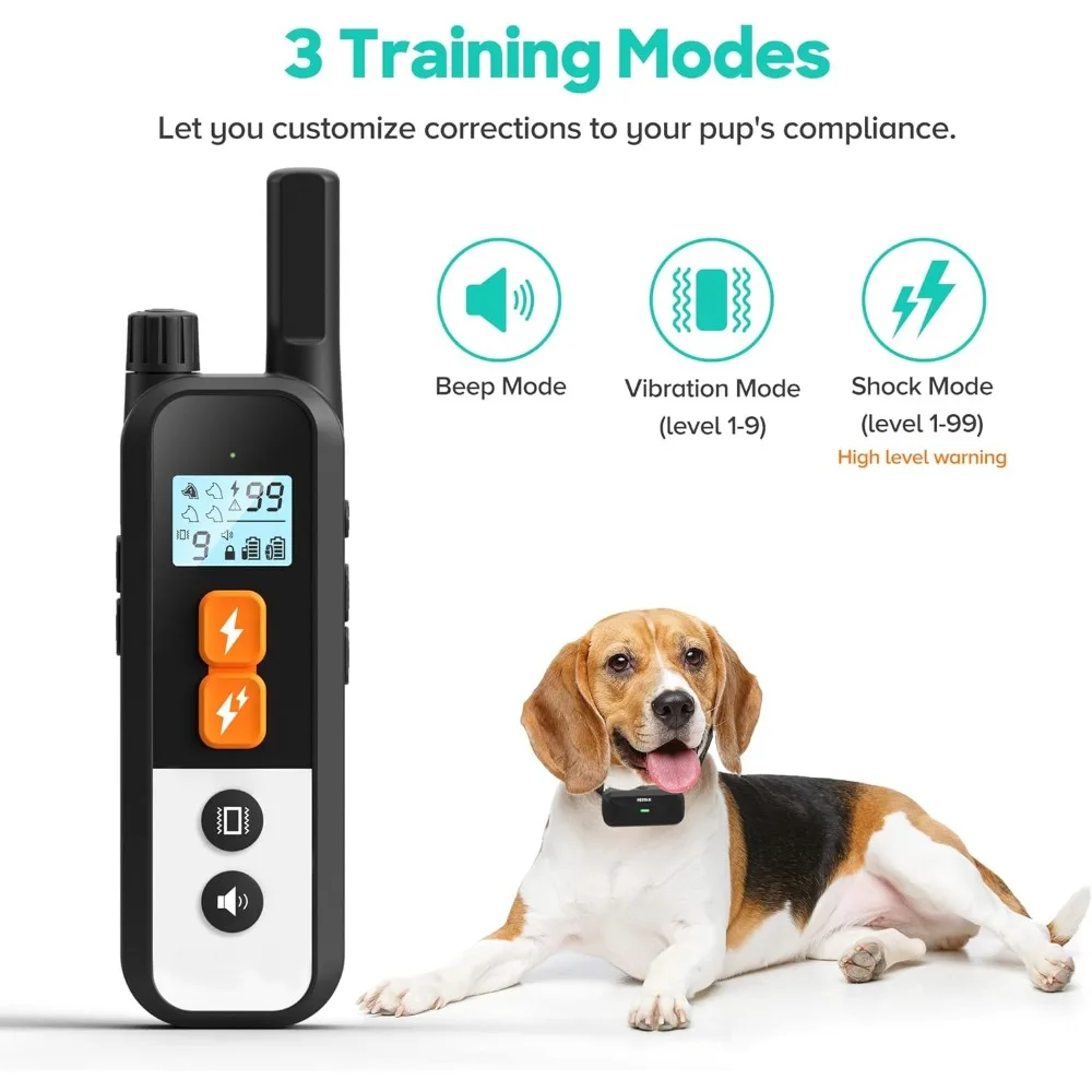 Dog Shock Collar, Dog Training Collars with Remote 1600FT, 3 Training Modes, Rechargeable Waterproof E-Collar with Security Lock