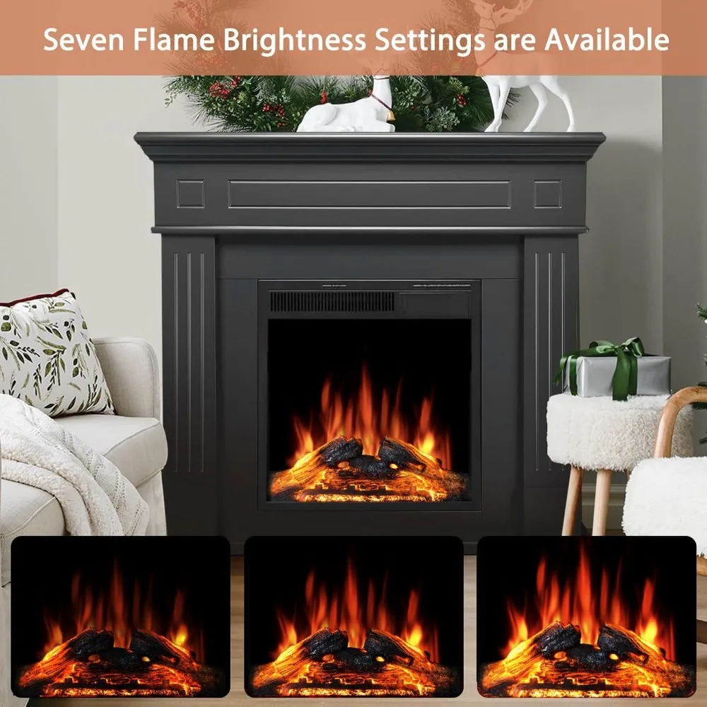 Lareira elétrica de 44" com mantel surround, aquecedor de lareira autônomo LED de 750 W/1500 W com chama realista, ajustável